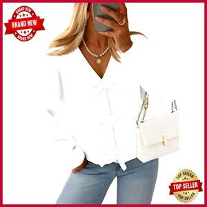 Large Chunky Knit Cropped Cardigan V Neck Tie Front Bow Sweater